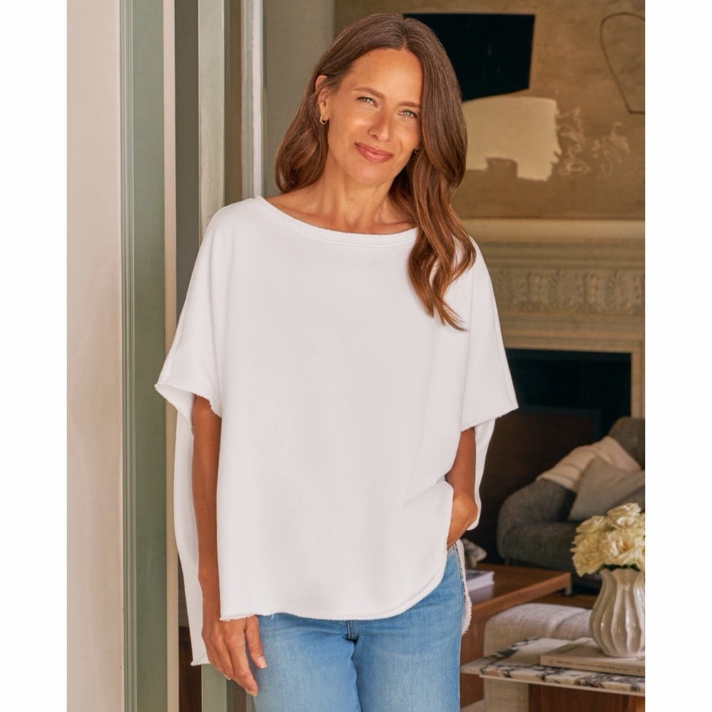 Frank & Eileen Olive‎ Original Capelet White Triple Fleece Cotton Sweatshirt OS